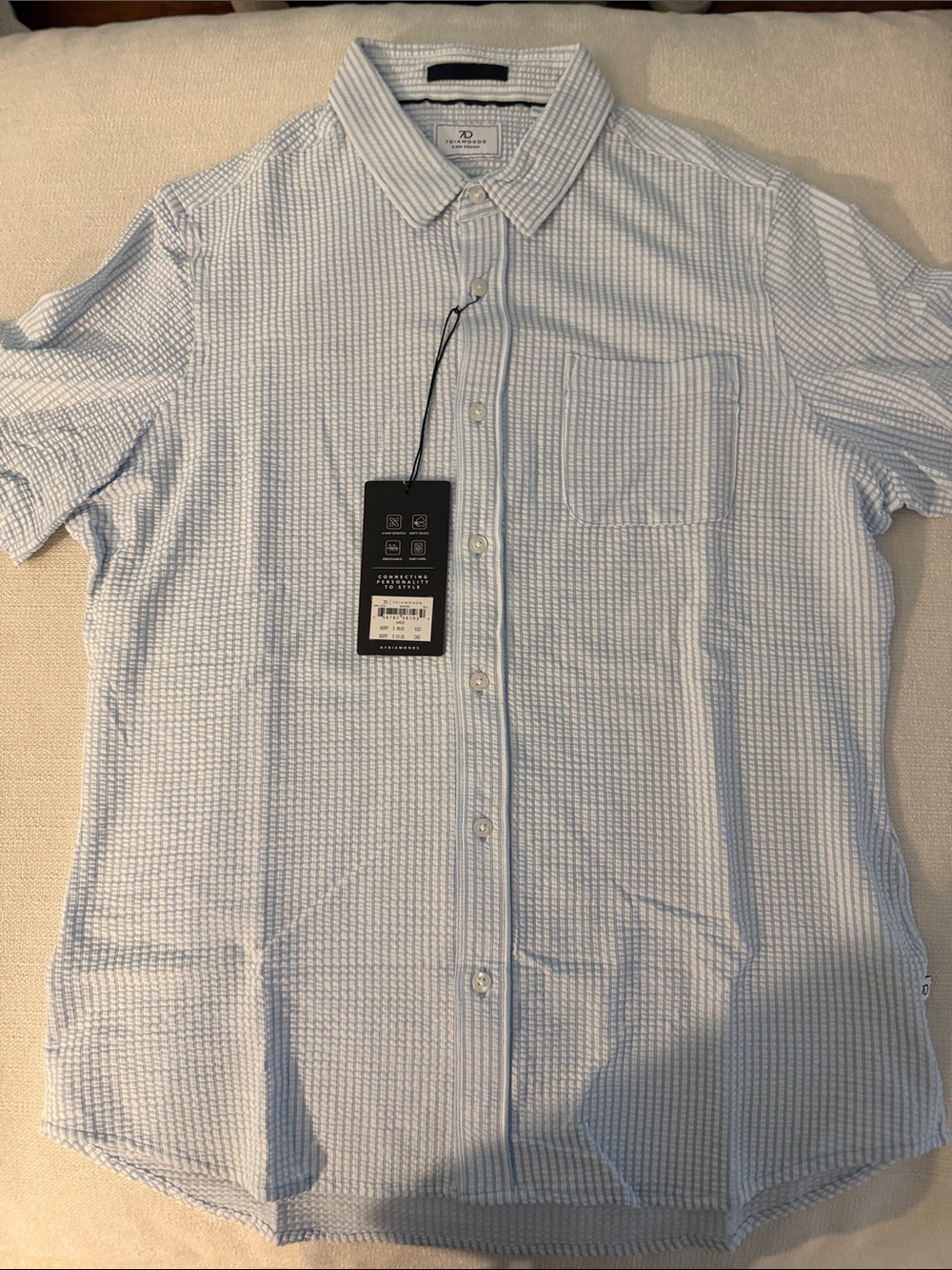 NWT 7 Diamonds Light Blue & White Seersucker Short-Sleeve Button-Down Shirt